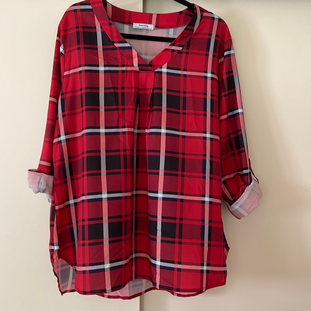 Youtalia polyester red plaid blouse